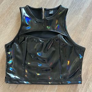 Black Holographic Halter Top